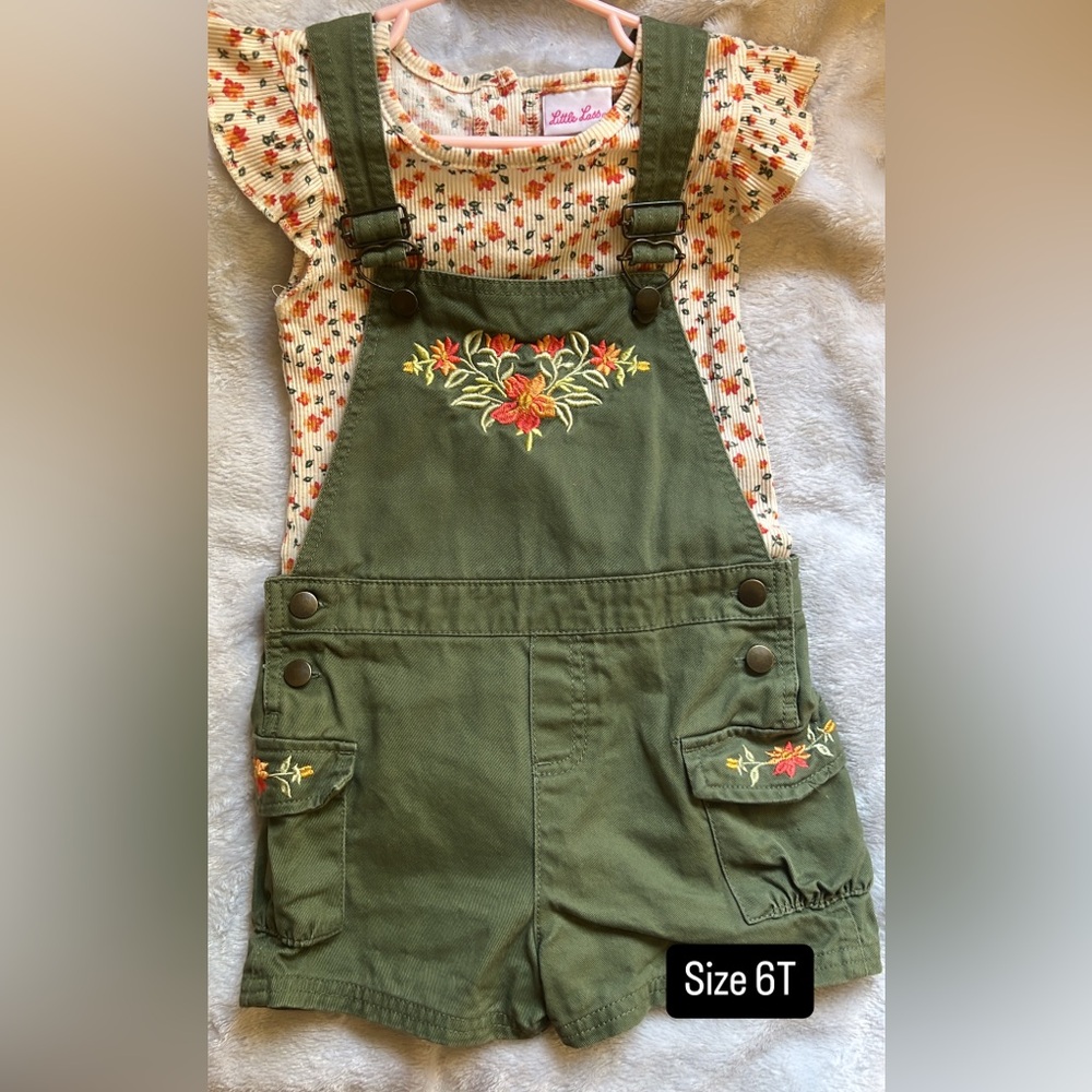 Olive Green Girls Overalls with top